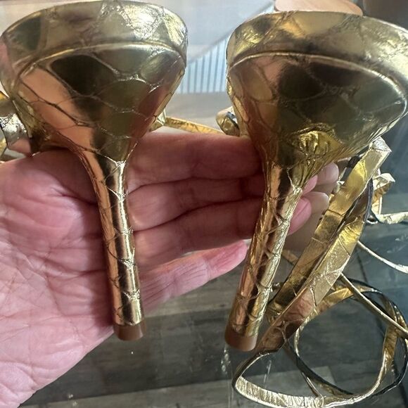 Schutz Gold Strappy Women's Sandals - Picture 13 of 13